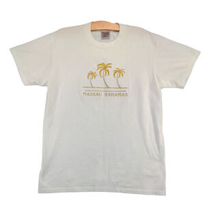 Oneita Power 50 Plus Men's Nassau Bahamas T-Shirt White Large Short Sleeve